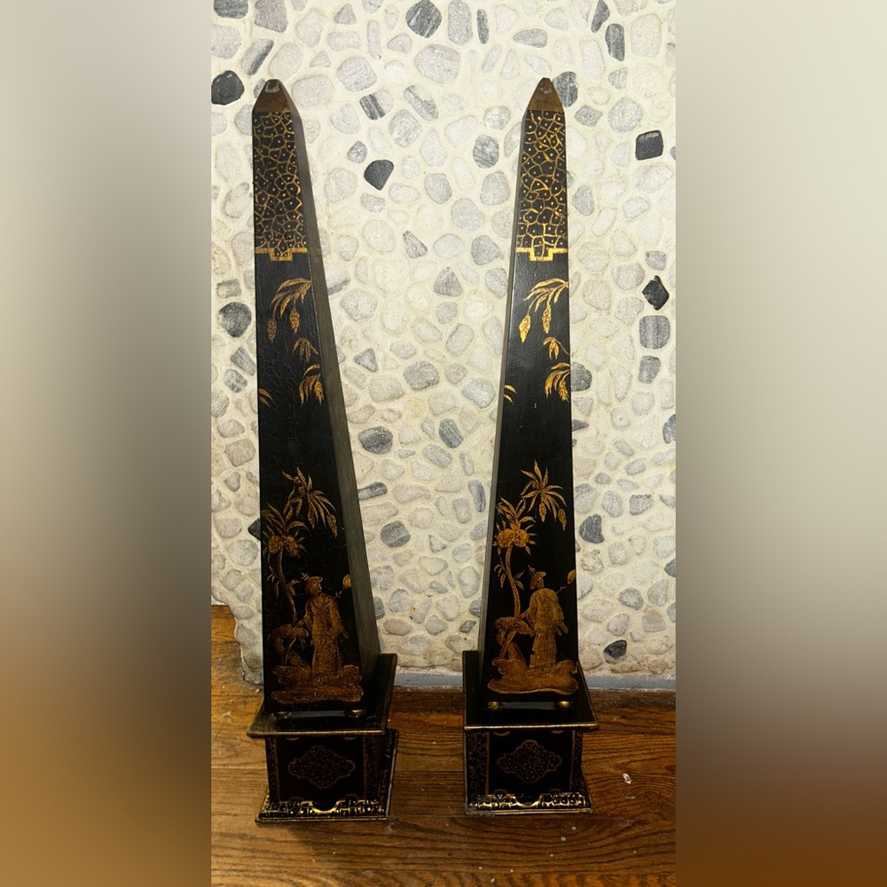Vintage Set of 2 Chinoiserie Obelisks